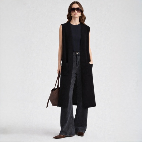 Wilfred Sweaters - Aritzia Wilfred Olivie Merino Wool Long Vest Cardigan Black XXS